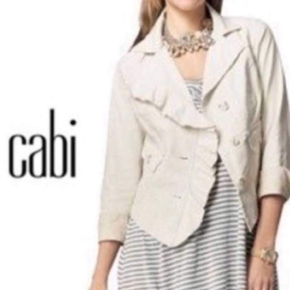 Cabi Waxed Ruffled Linen Jacket Coat S